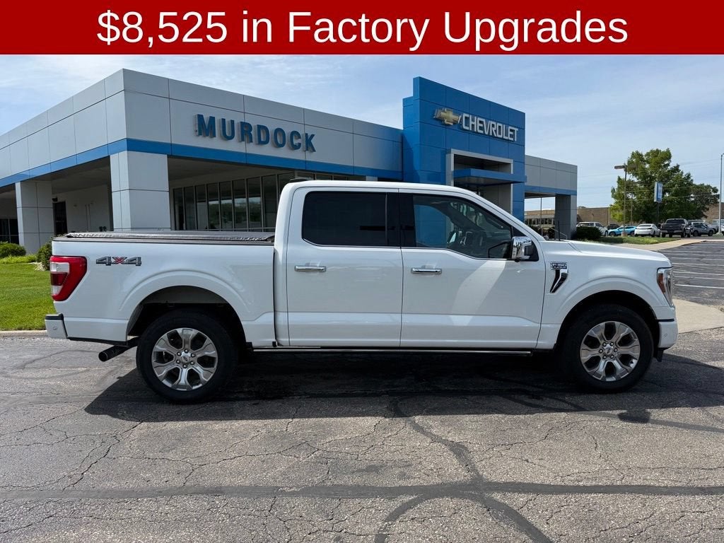 2021 Ford F-150 Platinum in White — front three-quarter view